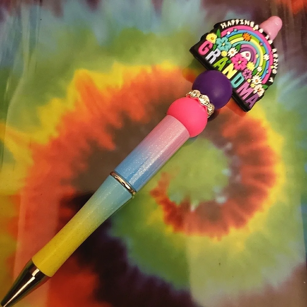 Handmade Glitter Happiness is Being a Grandma Beaded Silicone Focal Bead Pen